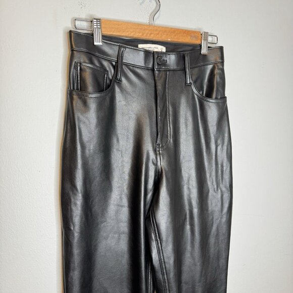 Abercrombie & Fitch 90s Straight Ultra High Rise Pleather Pants 27/4 Black Women - Picture 5 of 6